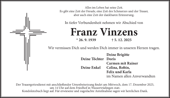 Traueranzeige von Franz Vinzens von Dinkelsbühl/ Feuchtwangen