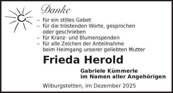 Traueranzeige von Frieda Herold von Dinkelsbühl/ Feuchtwangen