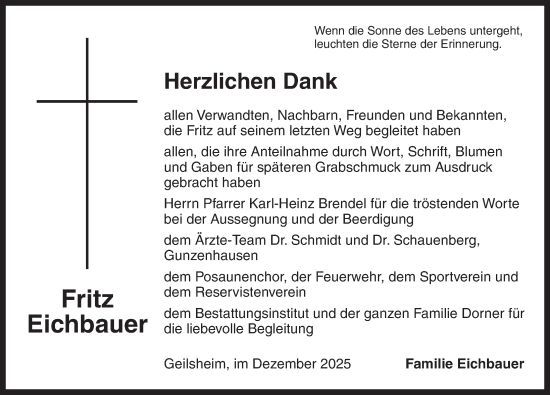 Traueranzeige von Fritz Eichbauer von Dinkelsbühl/ Feuchtwangen