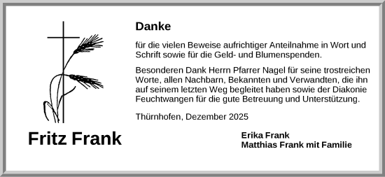 Traueranzeige von Fritz Frank von Ansbach