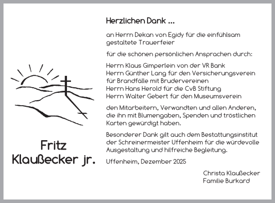 Traueranzeige von Fritz Klaußecker von Neustadt/ Scheinfeld/ Uffenheim