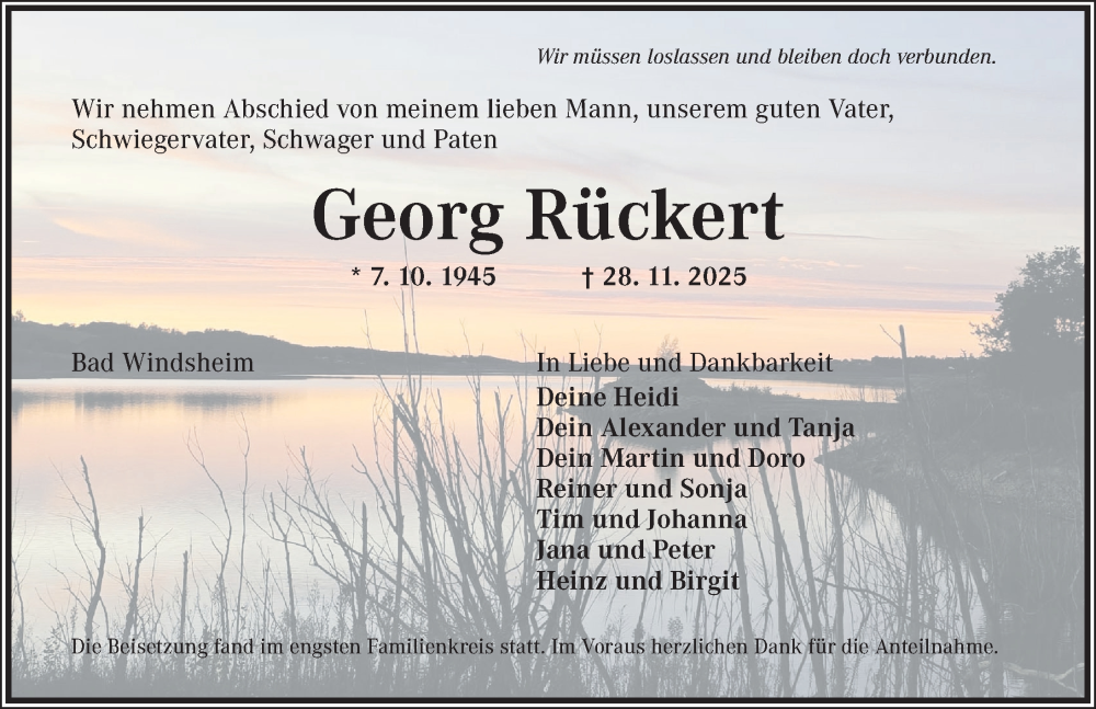  Traueranzeige für Georg Rückert vom 20.12.2025 aus Neustadt/ Scheinfeld/ Uffenheim