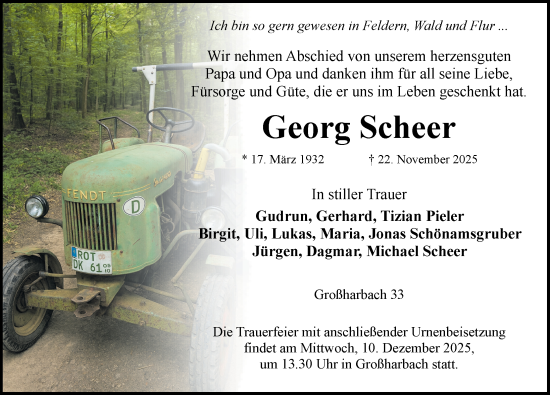 Traueranzeige von Georg Scheer von Rothenburg