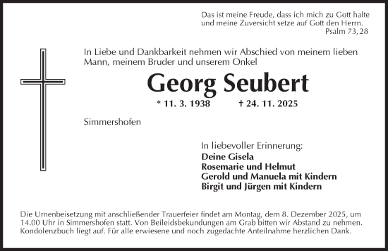 Traueranzeige von Georg Seubert von Neustadt/ Scheinfeld/ Uffenheim