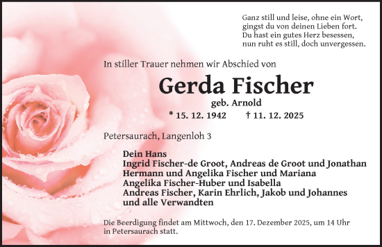 Traueranzeige von Gerda Fischer von Ansbach