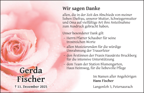 Traueranzeige von Gerda Fischer von Ansbach