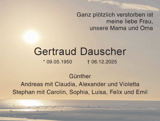 Traueranzeige von Gertraud Dauscher von Ansbach