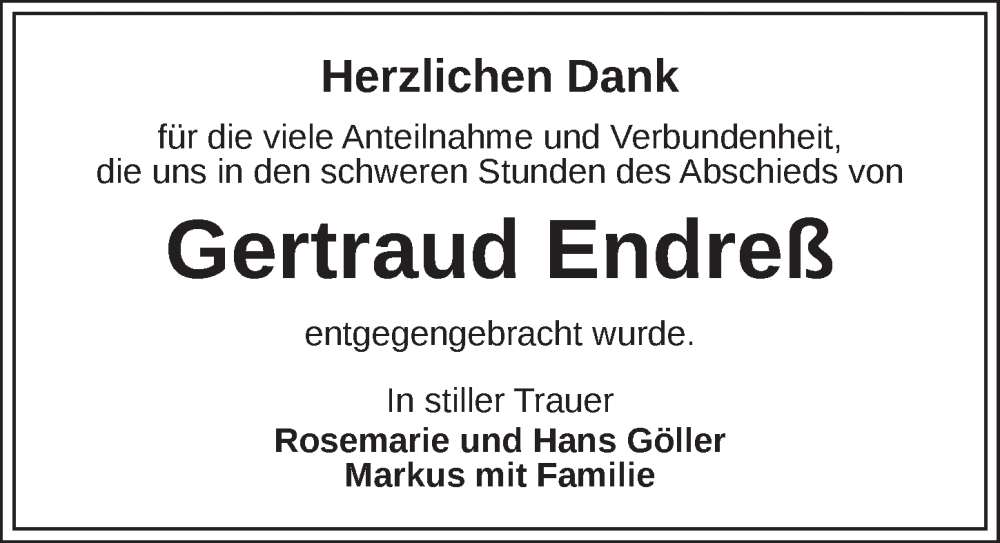  Traueranzeige für Gertraud Endreß vom 20.12.2025 aus Neustadt/ Scheinfeld/ Uffenheim