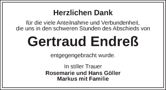 Traueranzeige von Gertraud Endreß von Neustadt/ Scheinfeld/ Uffenheim