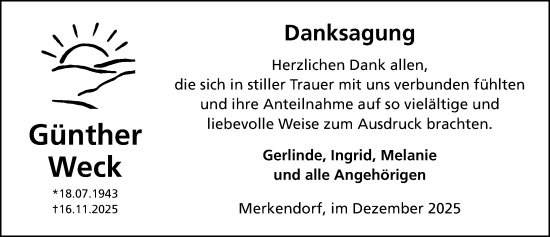 Traueranzeige von Günther Weck von Ansbach