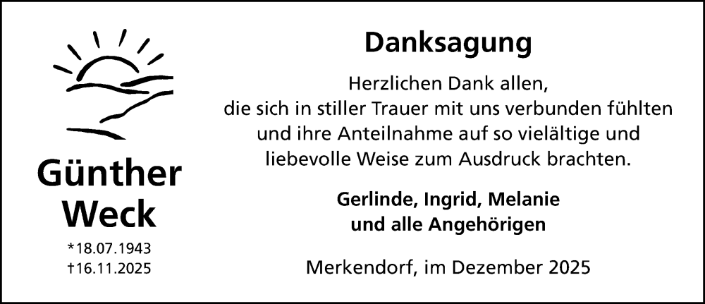  Traueranzeige für Günther Weck vom 13.12.2025 aus Ansbach
