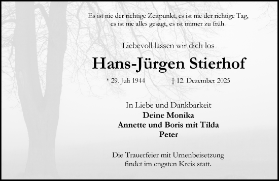Traueranzeige von Hans-Jürgen Stierhof von Rothenburg