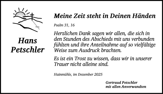 Traueranzeige von Hans Petschler von Dinkelsbühl/ Feuchtwangen