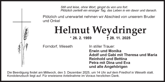Traueranzeige von Helmut Weydringer von GE