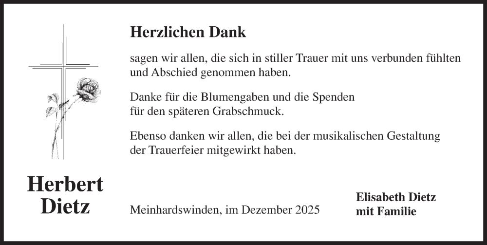  Traueranzeige für Herbert Dietz vom 06.12.2025 aus Ansbach