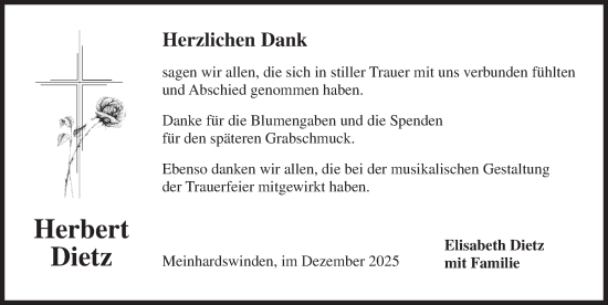 Traueranzeige von Herbert Dietz von Ansbach