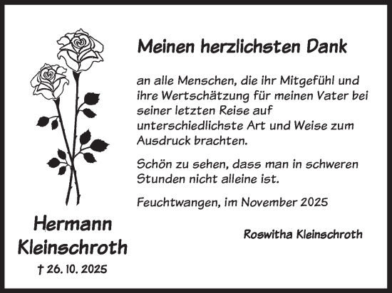 Traueranzeige von Hermann Kleinschroth von Dinkelsbühl/ Feuchtwangen