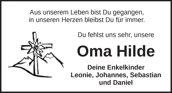 Traueranzeige von Hilde  von Ansbach