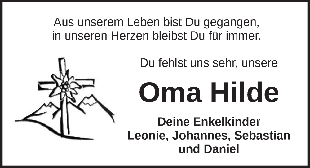  Traueranzeige für Hilde  vom 10.12.2025 aus Ansbach