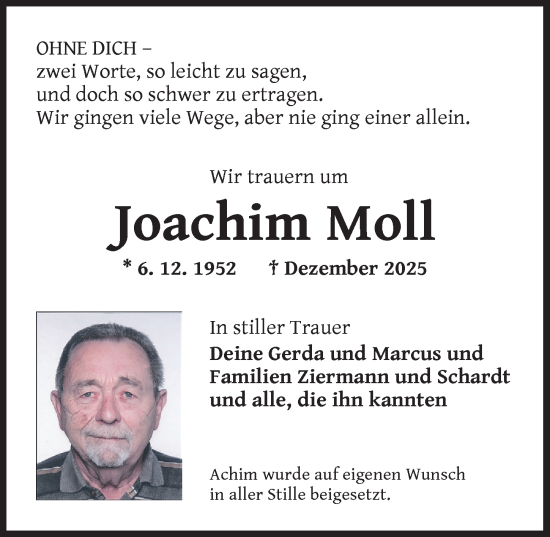 Traueranzeige von Joachim Moll von Neustadt/ Scheinfeld/ Uffenheim