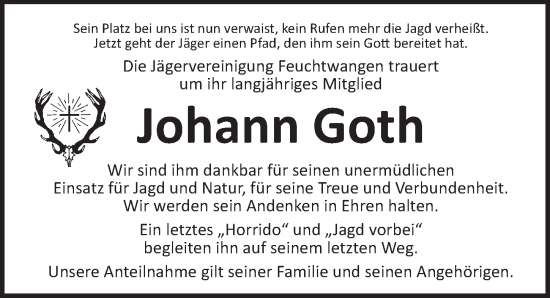 Traueranzeige von Johann Goth von Ansbach