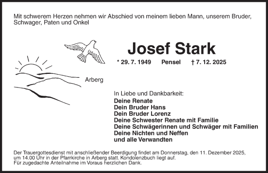 Traueranzeige von Josef Stark von Dinkelsbühl/ Feuchtwangen