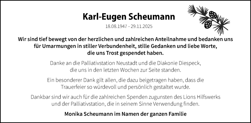  Traueranzeige für Karl-Eugen Scheumann vom 20.12.2025 aus Neustadt/ Scheinfeld/ Uffenheim