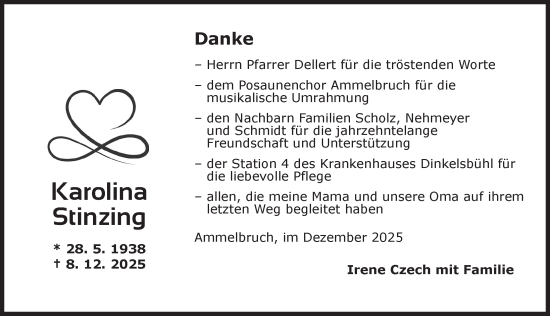 Traueranzeige von Karolina Stinzing von Dinkelsbühl/ Feuchtwangen