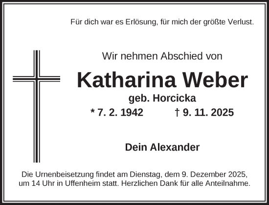 Traueranzeige von Katharina Weber von Neustadt/ Scheinfeld/ Uffenheim