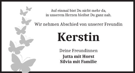 Traueranzeige von Kerstin Silberer von Ansbach