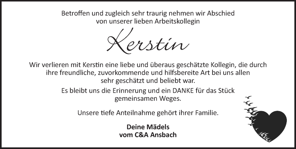  Traueranzeige für Kerstin Silberer vom 24.12.2025 aus Ansbach