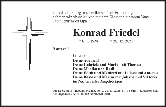 Traueranzeige von Konrad Friedel von GE