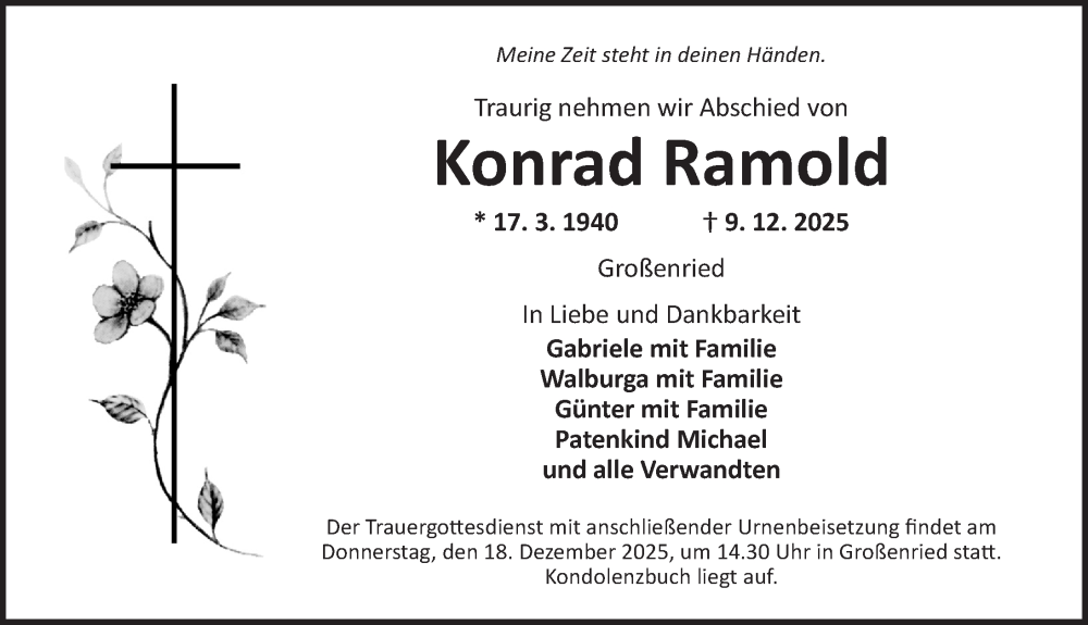  Traueranzeige für Konrad Ramold vom 13.12.2025 aus Dinkelsbühl/ Feuchtwangen