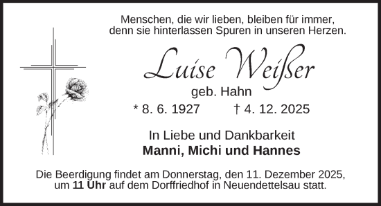 Traueranzeige von Luise Weißer von Ansbach