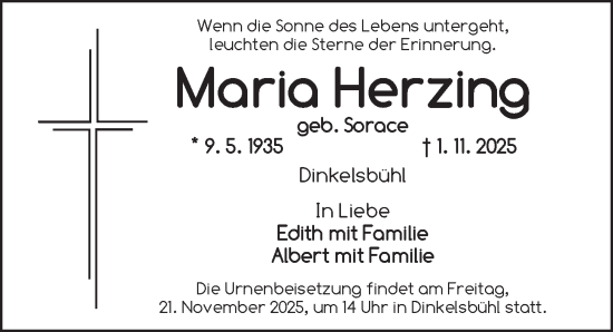 Traueranzeige von Maria Herzing von Dinkelsbühl/ Feuchtwangen