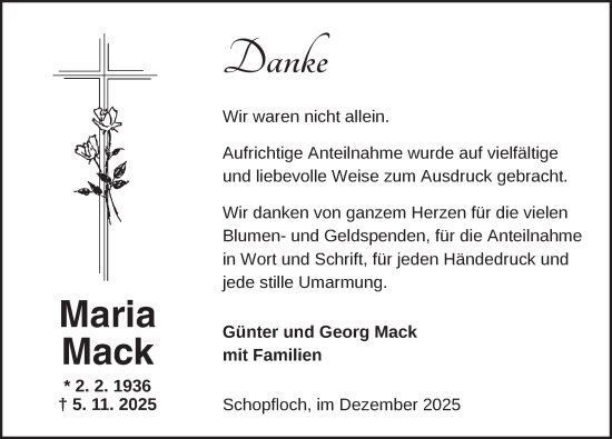 Traueranzeige von Maria Mack von Dinkelsbühl/ Feuchtwangen