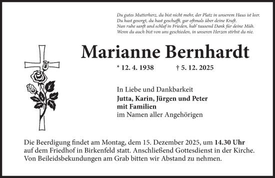 Traueranzeige von Marianne Bernhardt von Neustadt/ Scheinfeld/ Uffenheim