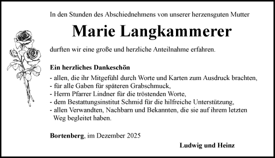 Traueranzeige von Marie Langkammerer von Rothenburg