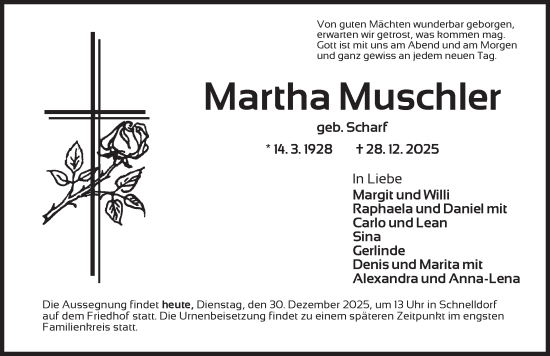 Traueranzeige von Martha Muschler von Dinkelsbühl/ Feuchtwangen