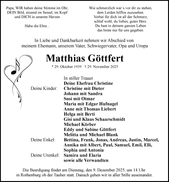 Traueranzeige von Matthias Göttfert von Rothenburg