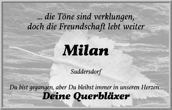 Traueranzeige von Milan  von Ansbach