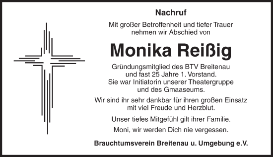 Traueranzeige von Monika Reißig von Dinkelsbühl/ Feuchtwangen