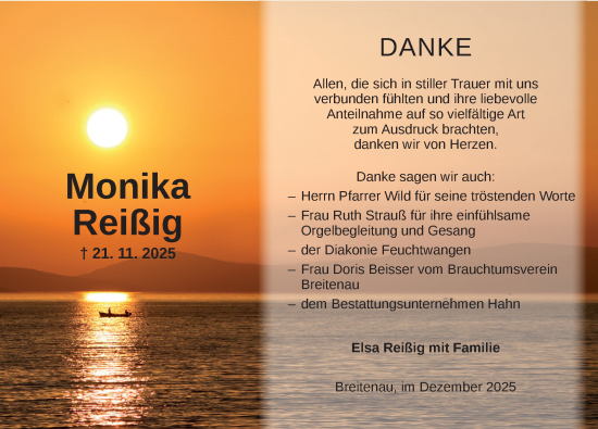 Traueranzeige von Monika Reißig von Dinkelsbühl/ Feuchtwangen