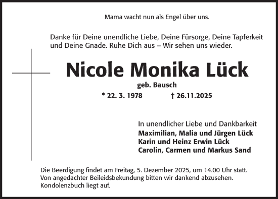 Traueranzeige von Nicole Lück von GE