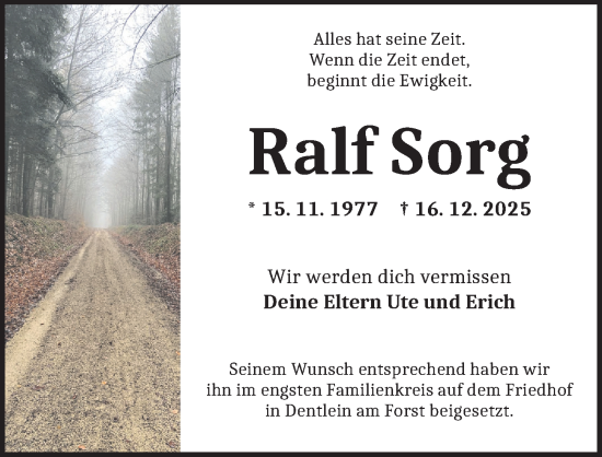 Traueranzeige von Ralf Sorg von Dinkelsbühl/ Feuchtwangen
