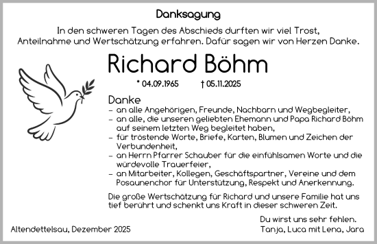 Traueranzeige von Richard Böhm von Ansbach
