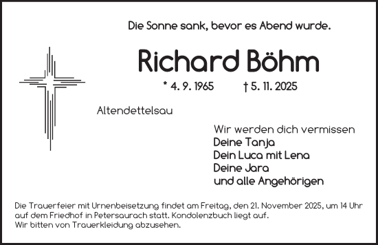 Traueranzeige von Richard Böhm von Ansbach
