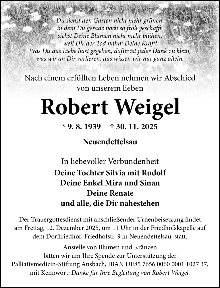  Traueranzeige für Robert Weigel vom 06.12.2025 aus Ansbach