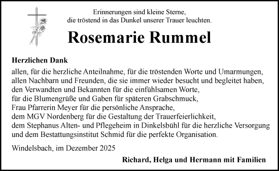 Traueranzeige von Rosemarie Rummel von Rothenburg