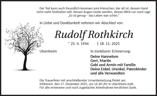 Traueranzeige von Rudolf Rothkirch von Neustadt/ Scheinfeld/ Uffenheim